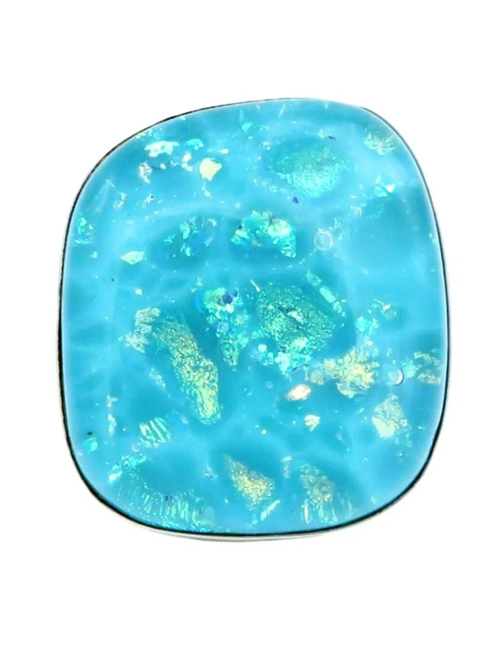 Jay King DTR Sterling Silver Aqua Blue Dichroic Glass Ring Size 7